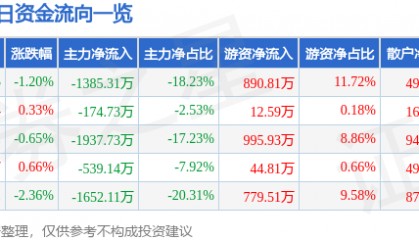股票行情快报：隆基机械（002363）2月11日主力资金净卖出1385.31万元