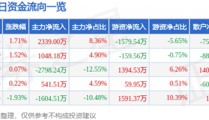 股票行情快报：中创环保（300056）9月15日主力资金净买入2339.00万元