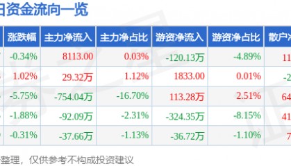 股票行情快报：*ST新元（300472）6月17日主力资金净买入8113.00元